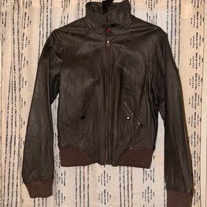 Women’s Grey Leather Bomber Jacket